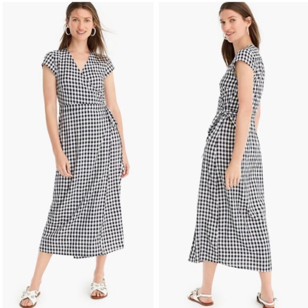 J. Crew Black and White Gingham Midi Dress